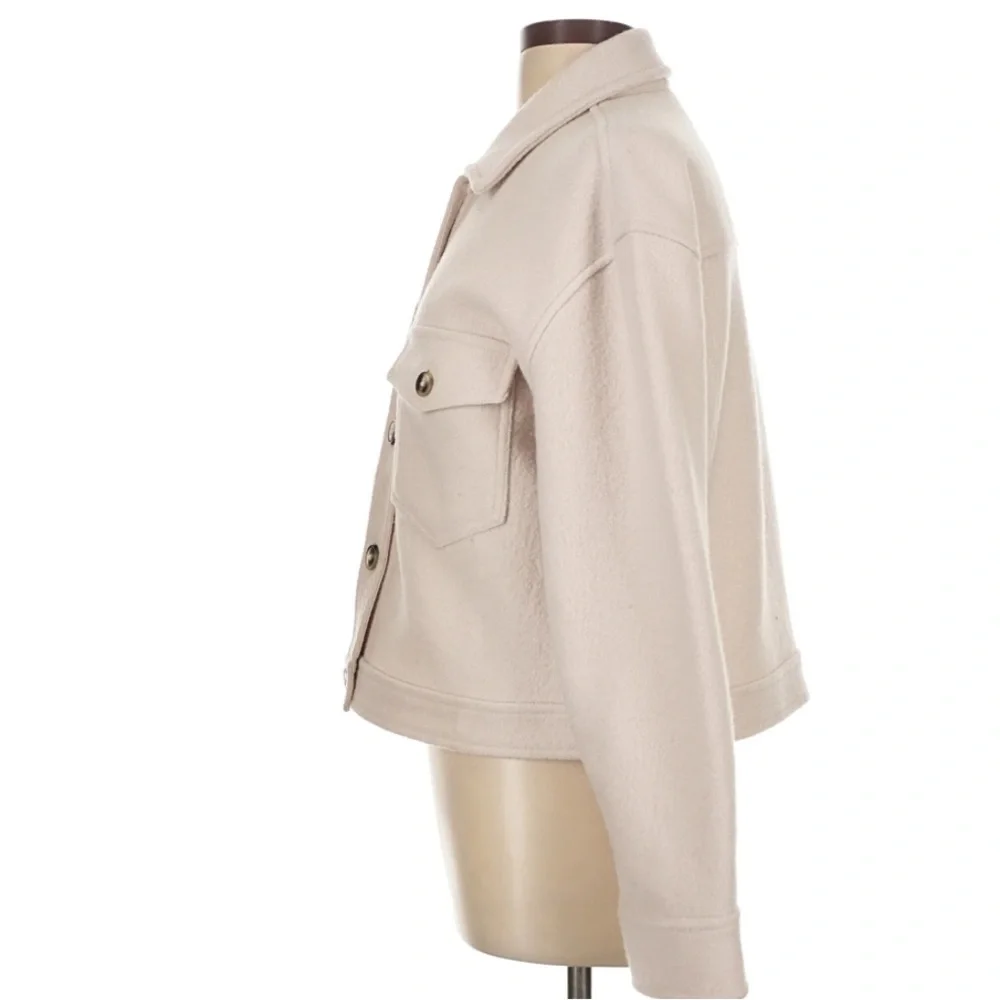Quince Merino Wool Cropped Shirt Jacket In Heather Bone Size Large - Picture 3 of 10
